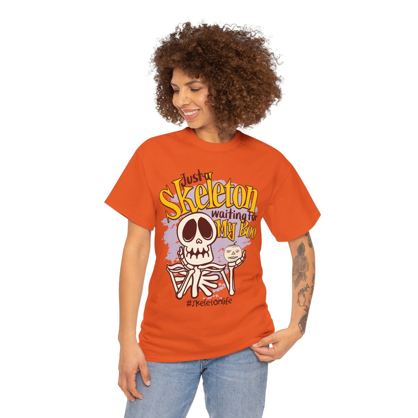 Halloween Skeleton Boo Unisex Heavy Cotton Tee