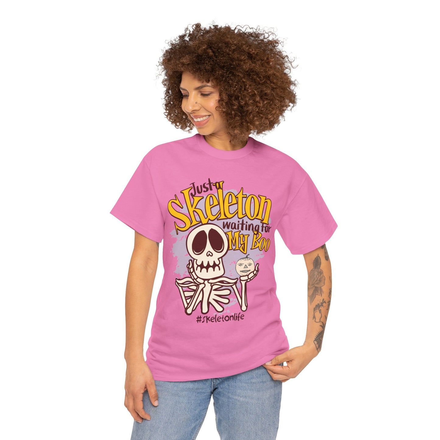 Halloween Skeleton Boo Unisex Heavy Cotton Tee