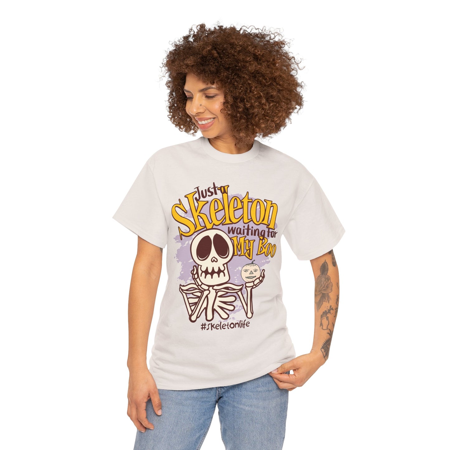 Halloween Skeleton Boo Unisex Heavy Cotton Tee