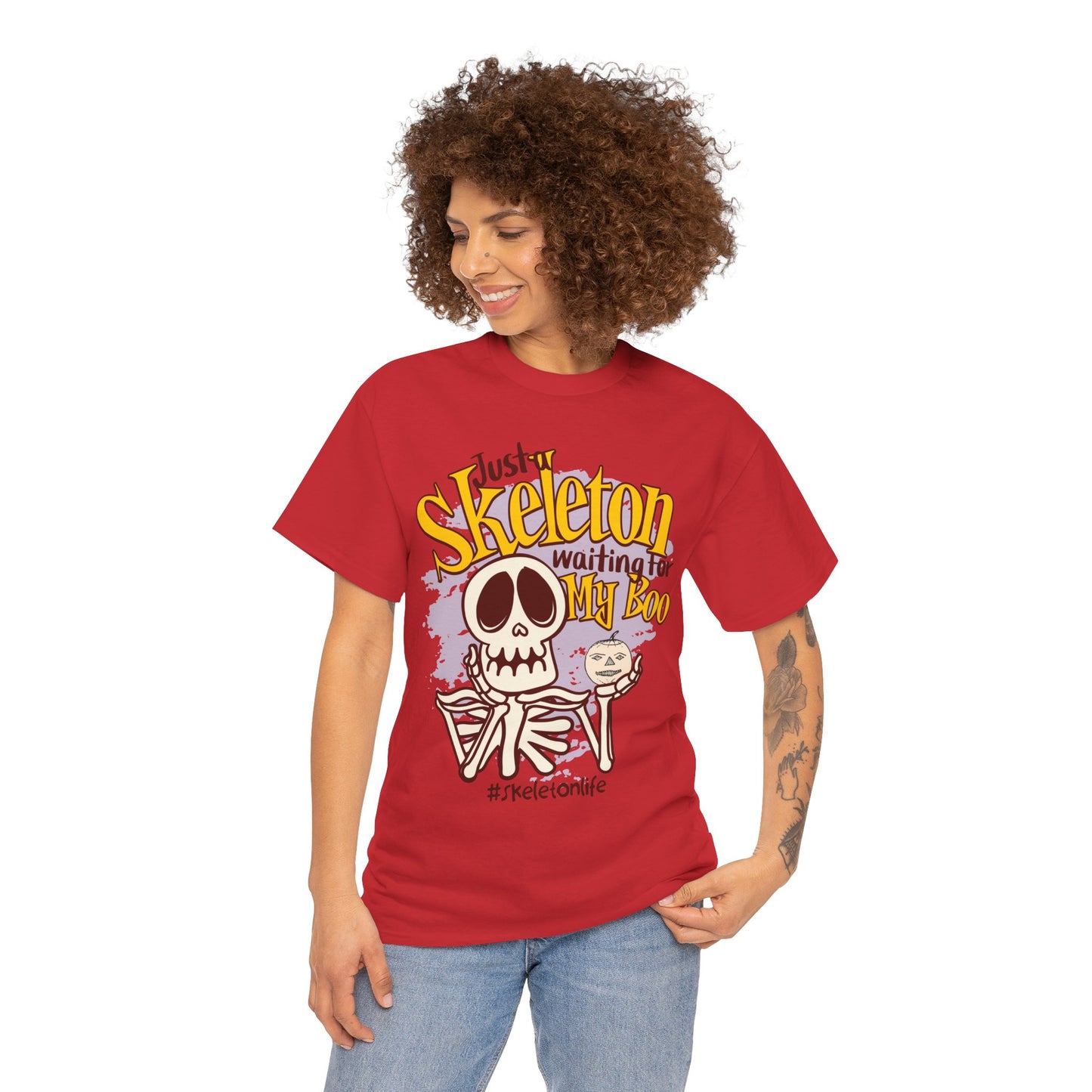 Halloween Skeleton Boo Unisex Heavy Cotton Tee