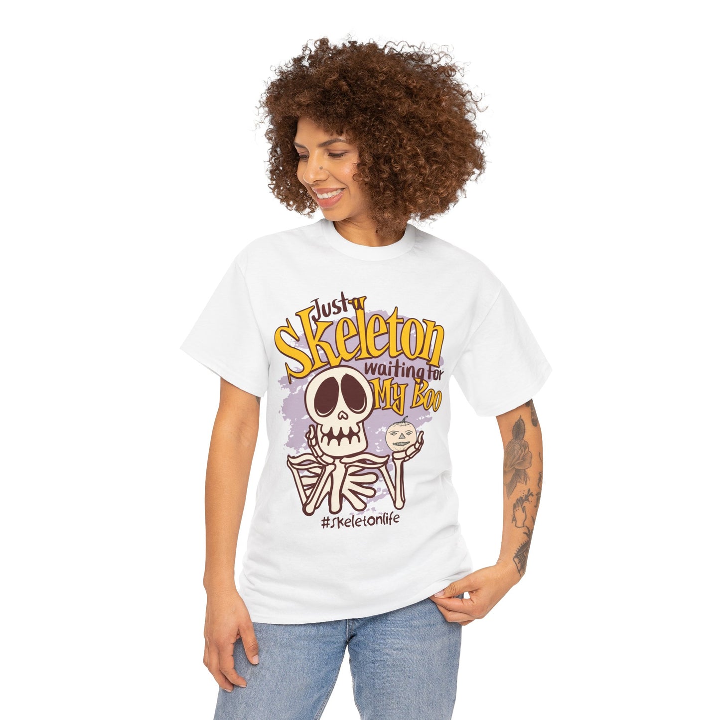 Halloween Skeleton Boo Unisex Heavy Cotton Tee