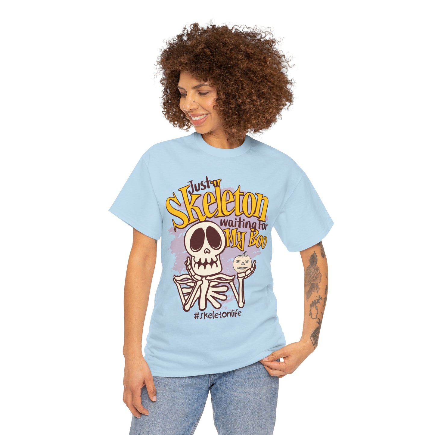 Halloween Skeleton Boo Unisex Heavy Cotton Tee