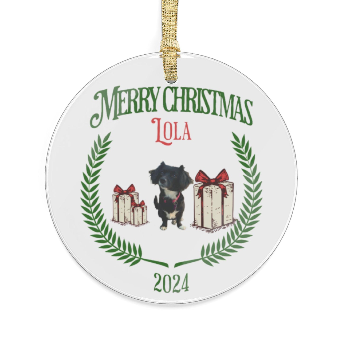 Puppy Christmas Acrylic Ornament, Dog Parent Gift, Personalized Decoration, Holiday Tree Decor, Custom Pet Bauble, Dog Lover Keepsake