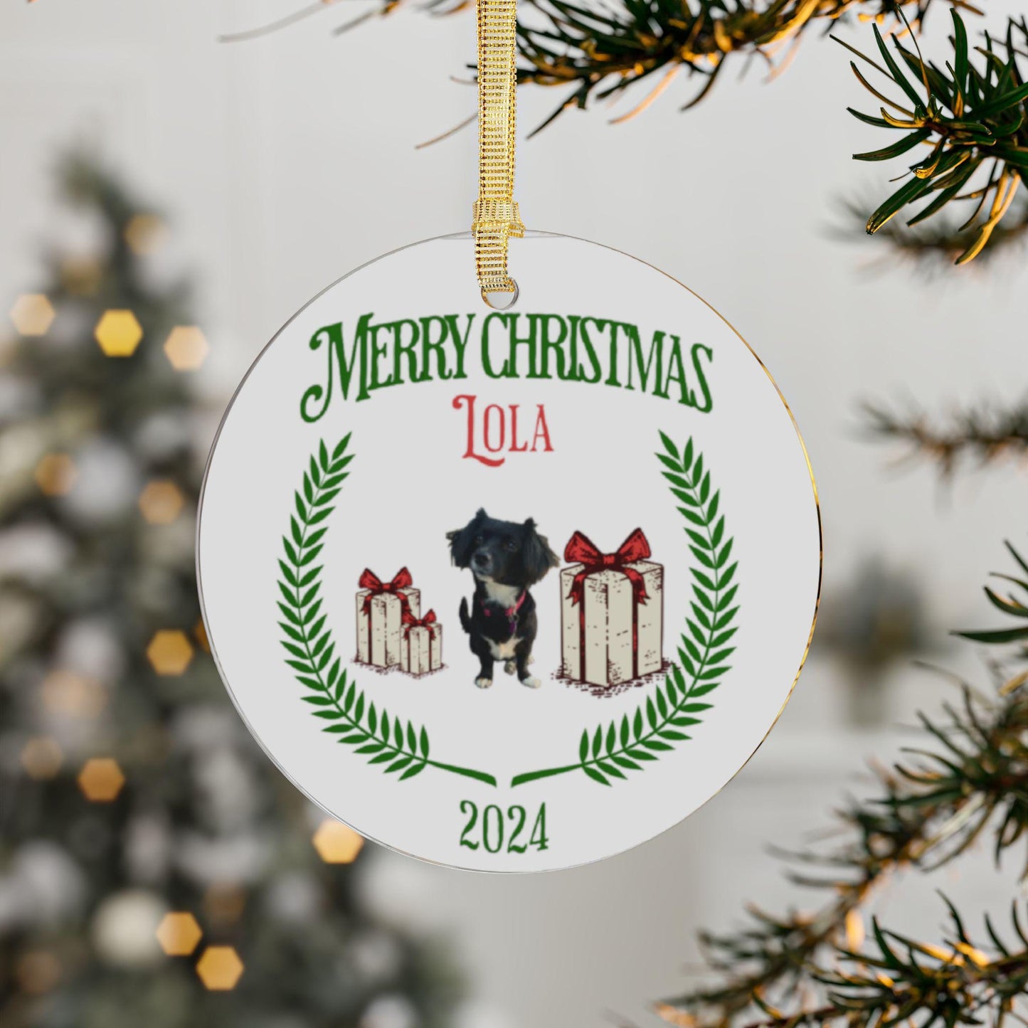 Puppy Christmas Acrylic Ornament, Dog Parent Gift, Personalized Decoration, Holiday Tree Decor, Custom Pet Bauble, Dog Lover Keepsake